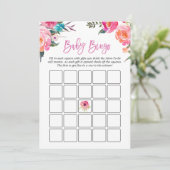 Baby shower Bingo Game | Waterverf Roze Floral Kaart (Staand voorkant)