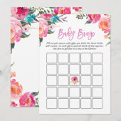 Baby shower Bingo Game | Waterverf Roze Floral Kaart (Voorkant / Achterkant)