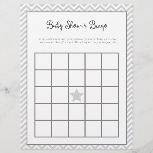 Baby shower Bingo Gray Chevron (Voorkant)