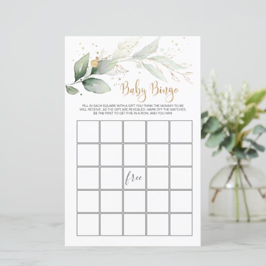 Baby shower Bingo Greenery Foliage Game (Staand voorkant)