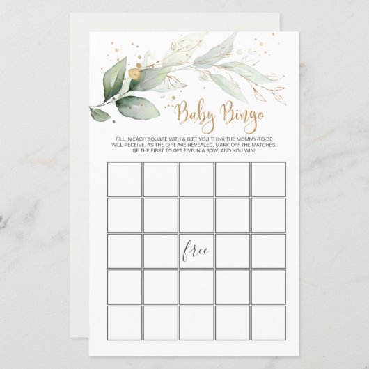 Baby shower Bingo Greenery Foliage Game (Voorkant / Achterkant)