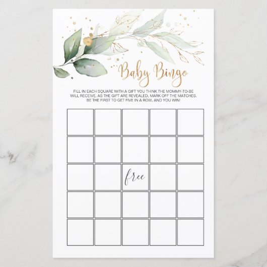 Baby shower Bingo Greenery Foliage Game (Voorkant)