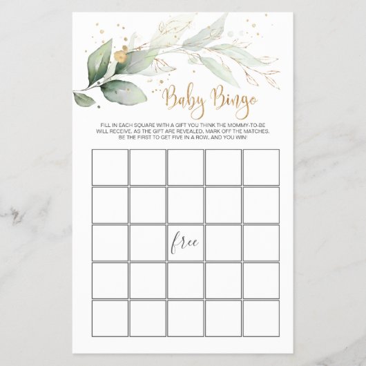 Baby shower Bingo Greenery Foliage Game Flyer (Voorkant)