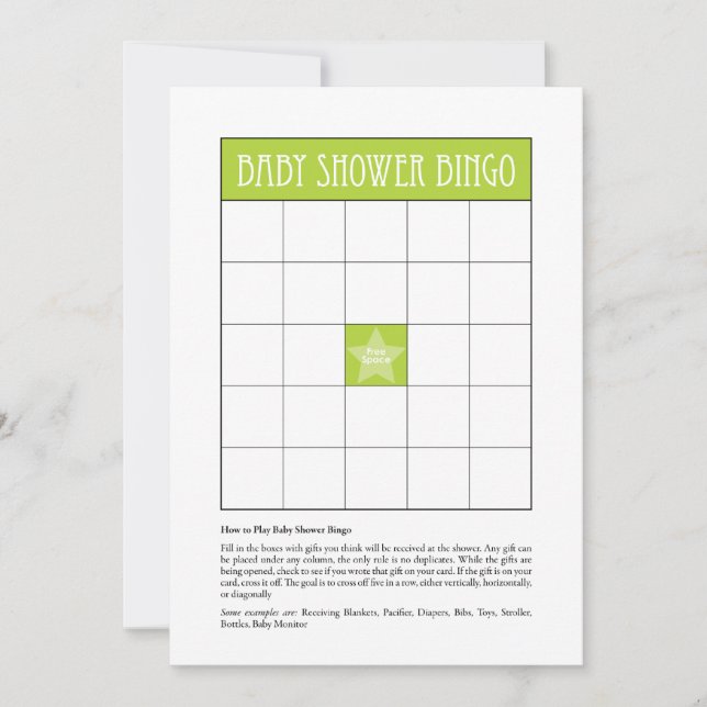 Baby shower Bingo - groen (Voorkant)