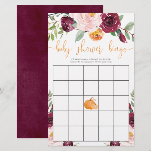 Baby shower bingo herfst baby shower pompoen (Voorkant / Achterkant)