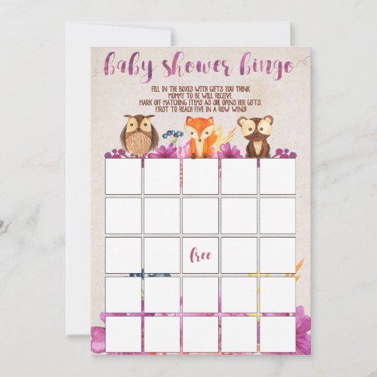Baby shower Bingo Kaart (Voorkant)