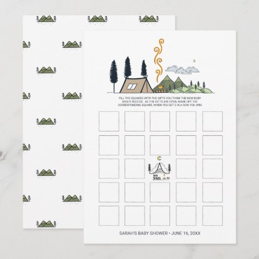 Baby shower Bingo Kaart | Avontuur begint (Voorkant / Achterkant)