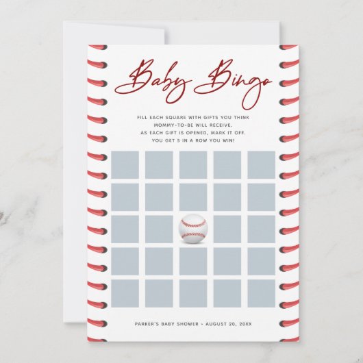 Baby shower Bingo Kaart | Baseball (Voorkant)