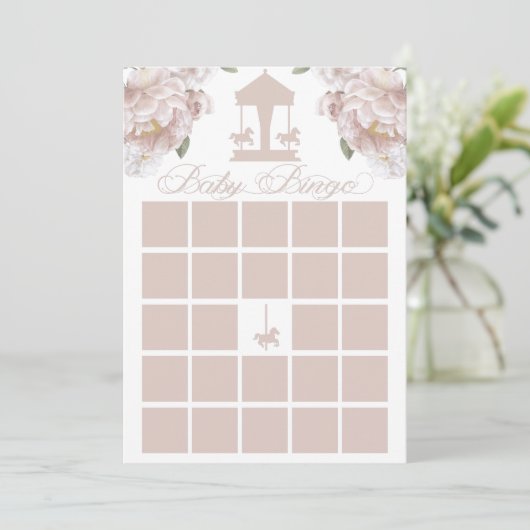 Baby shower Bingo Kaart | carrouselbloem (Staand voorkant)