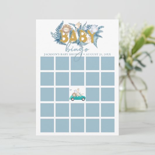 Baby shower Bingo Kaart | Safari Dieren (Staand voorkant)