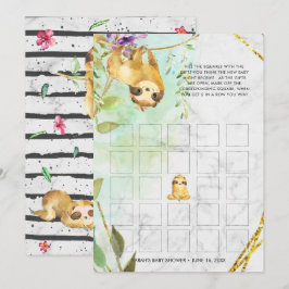 Baby Shower Bingo kaart | Tropische Luiaard
