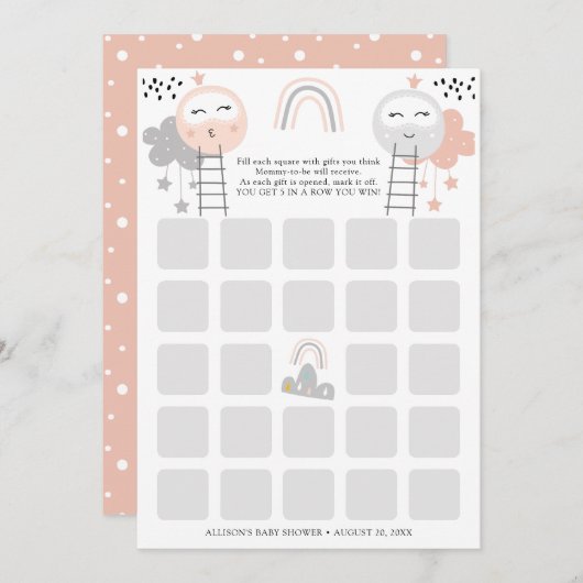 Baby shower Bingo Kaart | Weg naar de maan (Voorkant / Achterkant)