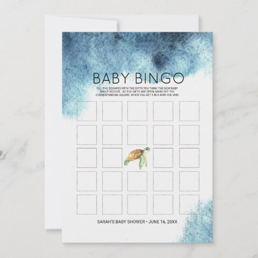Baby Shower Bingo kaart | Zeeschildpad (Voorkant)