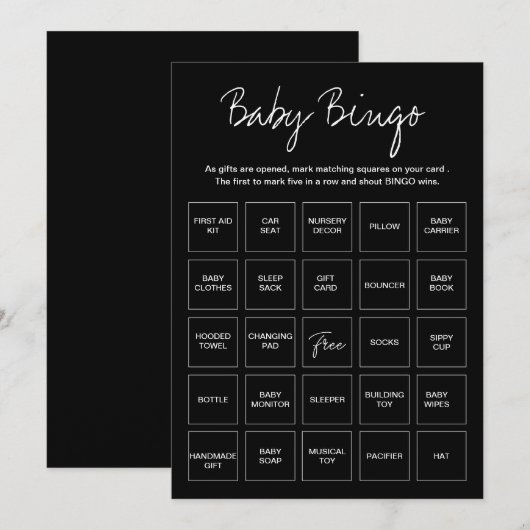 Baby Shower Bingo Kaarten, Unieke Vooraf Ingevulde Kaart (Voorkant / Achterkant)