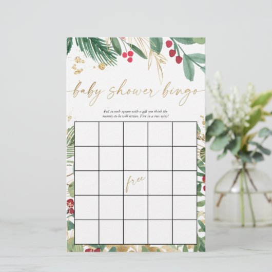 Baby shower bingo kerstvakantie groen goud (Staand voorkant)