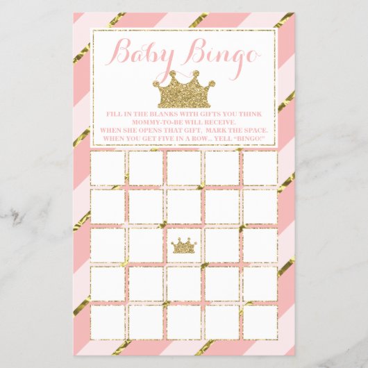 Baby shower Bingo, kleine prinses Flyer (Voorkant)