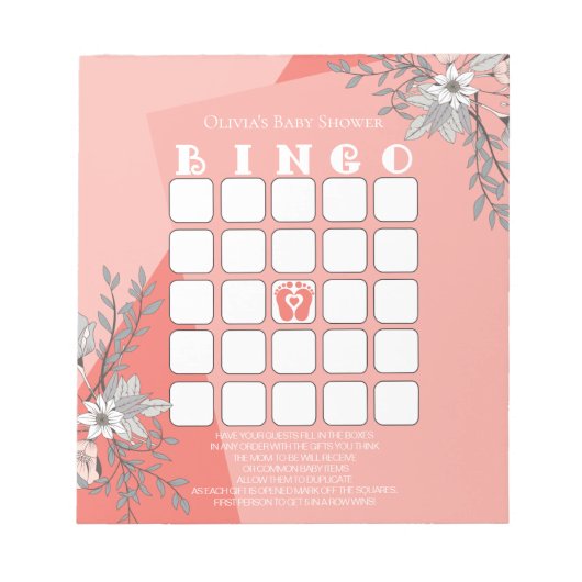 Baby shower Bingo Koraal geometrisch Notitieblok (Voorkant)