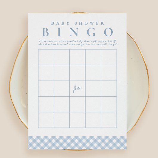 Baby shower Bingo Leuke Blue Gingham Party Card Kaart