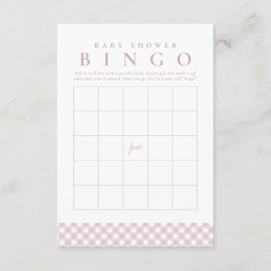 Baby shower Bingo Leuke Roze Gingham Party Card Kaart (Voorkant)