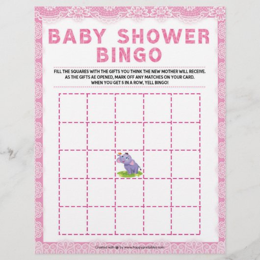 Baby shower Bingo [Luxe Lace [Roze]] Briefhoofd (Voorkant)