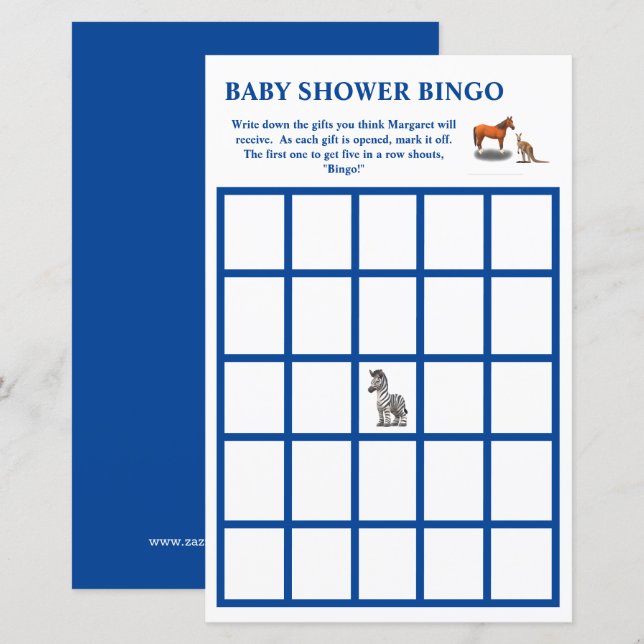 Baby Shower Bingo met gevarieerde dieren (Voorkant / Achterkant)