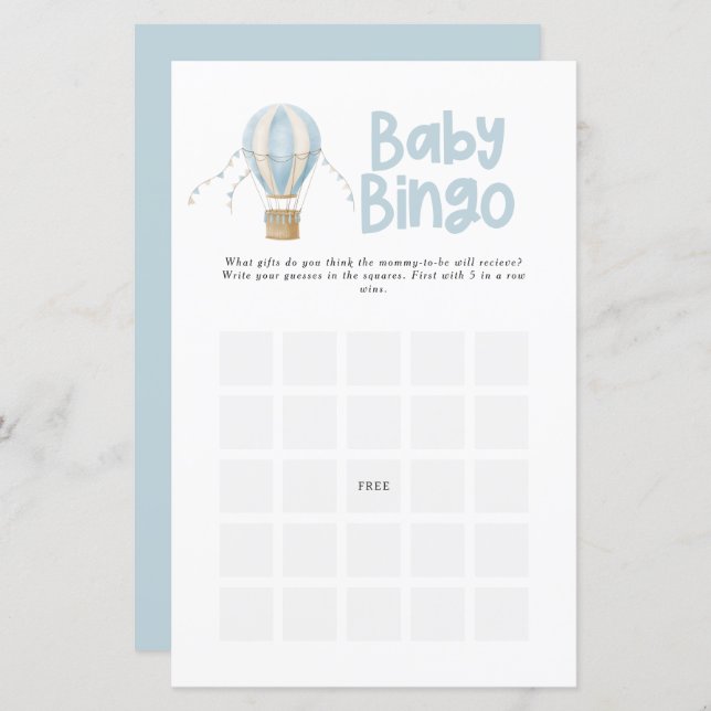 Baby shower Bingo Modern Elegant Hete Luchtballon (Voorkant / Achterkant)