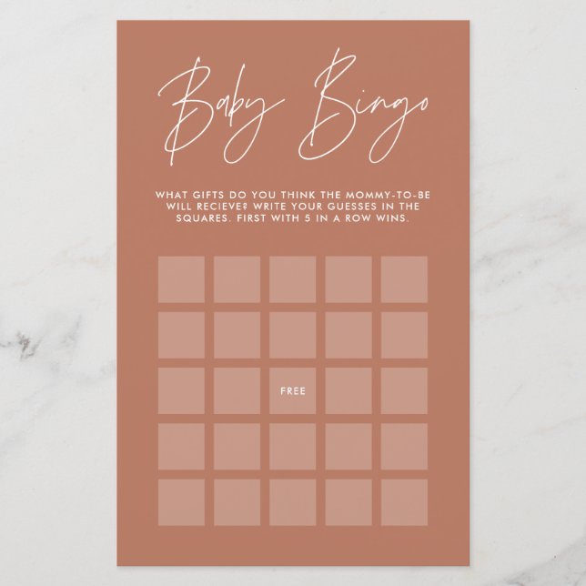 Baby shower Bingo Modern elegant terracotta (Voorkant)