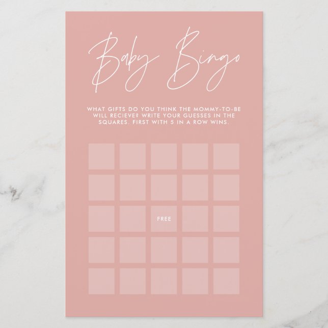 Baby shower Bingo Modern Girly roos Roze (Voorkant)