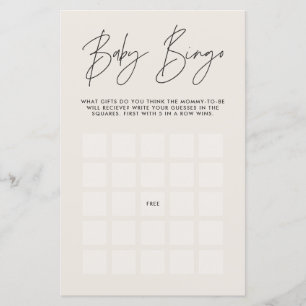 Baby shower bingo modern stijlvol natuurlijk crème