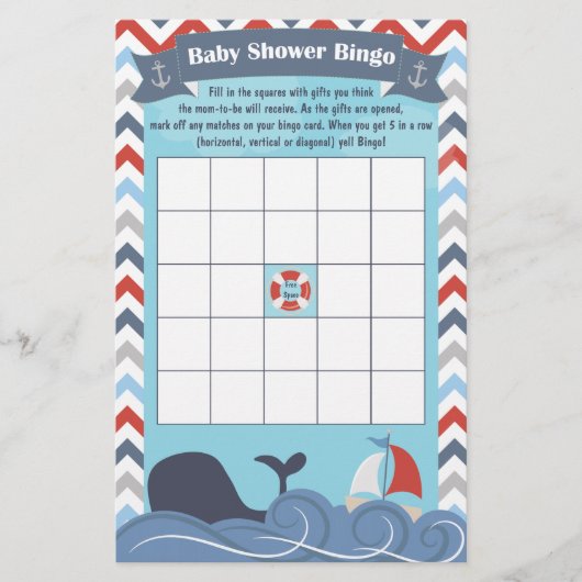 Baby shower Bingo Nautical Sailboat Ocean Whale (Voorkant)