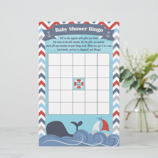Baby shower Bingo Nautical Sailboat Ocean Whale (Staand voorkant)