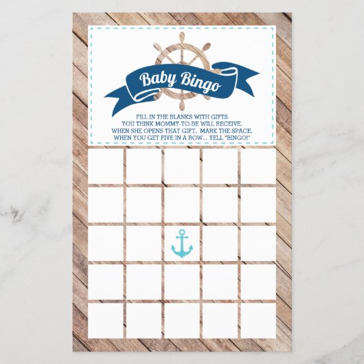 Baby shower Bingo, Nautisch Flyer (Voorkant)