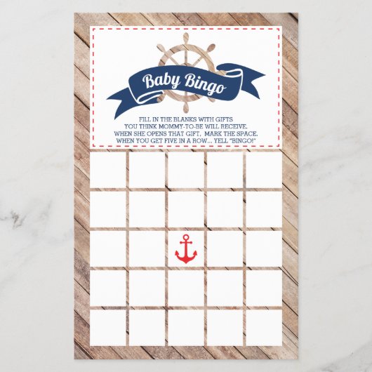 Baby shower Bingo, Nautisch Flyer (Voorkant)