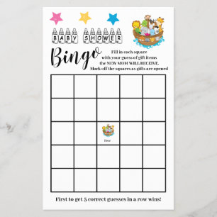 Baby Shower Bingo Noach's Ark spelkaart Flyer
