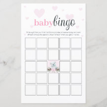 Baby shower Bingo Party Spel Roze Harten Beer Cub
