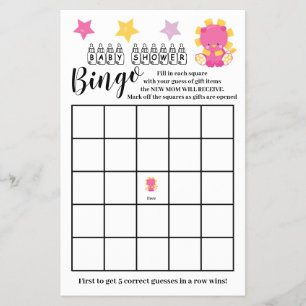 Baby shower Bingo Pink Lion Girl Kaart