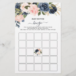 Baby shower Bingo Pink Navy Cascading Floral Game