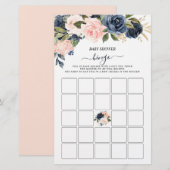 Baby shower Bingo Pink Navy Cascading Floral Game (Voorkant / Achterkant)