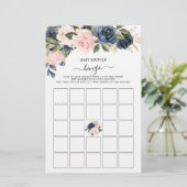 Baby shower Bingo Pink Navy Cascading Floral Game (Staand voorkant)