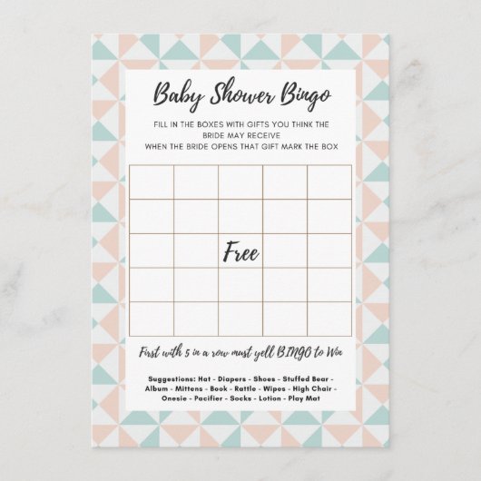 Baby shower Bingo raad de Kaart van het Spel van d (Voorkant)
