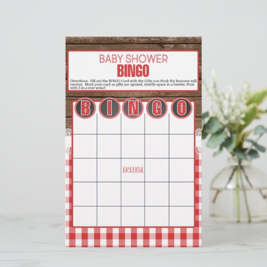 Baby shower BINGO - Rode Baby Q (Staand voorkant)