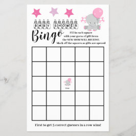 Baby Shower  Bingo Roze Olifant  Meisje Spelkaart Flyer