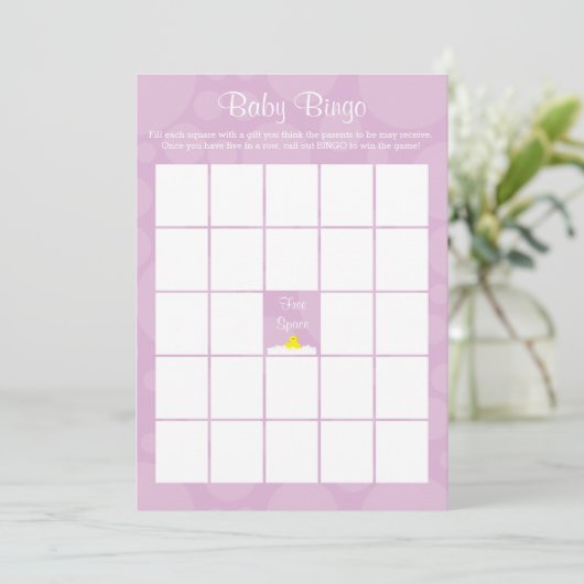 Baby shower Bingo - Rubber eendje thema - Lila Kaart (Staand voorkant)