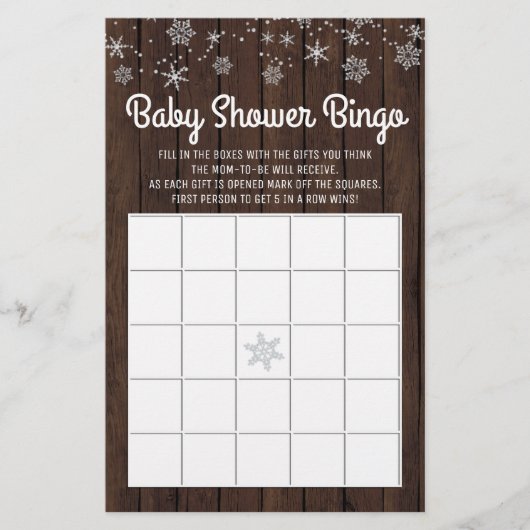 Baby shower Bingo Rustic Snowflake Baby Bingo Kaar (Voorkant)
