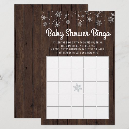 Baby shower Bingo Rustic Snowflake Baby Bingo Kaar (Voorkant / Achterkant)