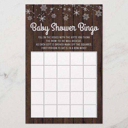 Baby shower Bingo Rustic Snowflake Baby Bingo Kaar Flyer (Voorkant)