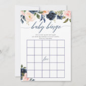 Baby shower bingo spel Blush roze marineblauw bloe Kaart (Voorkant)