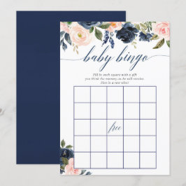Baby shower bingo spel Blush roze marineblauw bloe Kaart