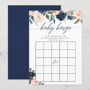 Baby shower bingo spel Blush roze marineblauw bloe Kaart