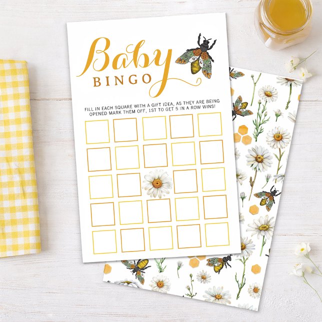 Baby shower Bingo spel | Bumblebee Honey Bee Theme (Mama Bee Baby Bingo Game Card)